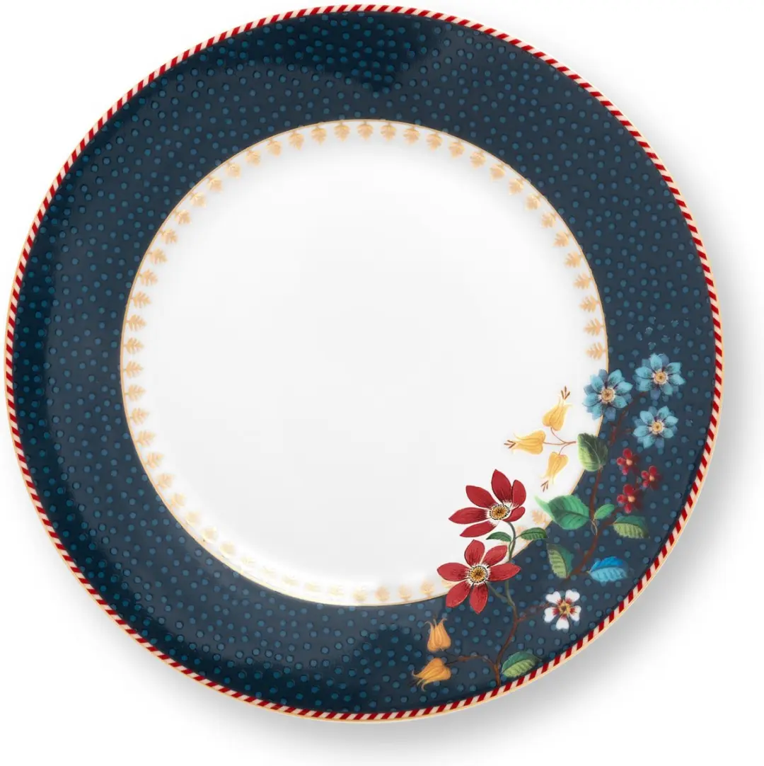 Pip Studio Berry Blues Blue Gebaksbordje ⌀17cm Blauw met subtiele Bloemenrand