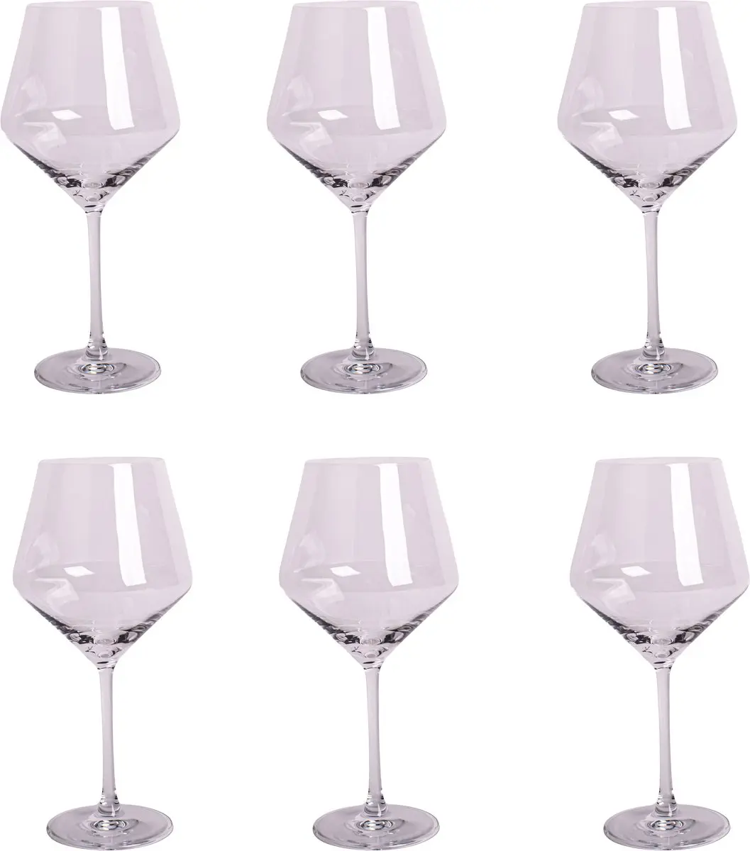 Set van 6 rode wijnglazen