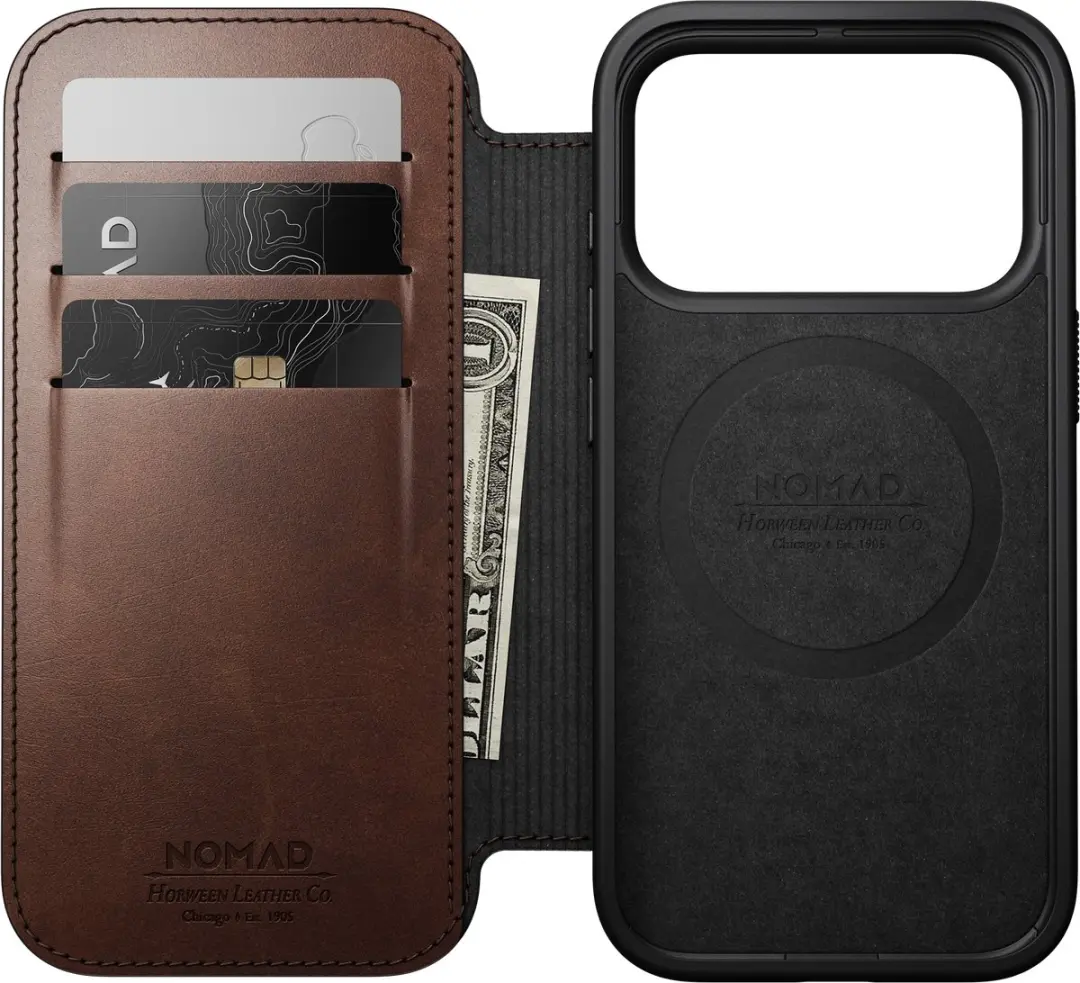 NOMAD Modern Horween Lederen Folio iPhone 18 Pro - 3 Kaartsleuven - Bruin - afbeelding 6 van 6