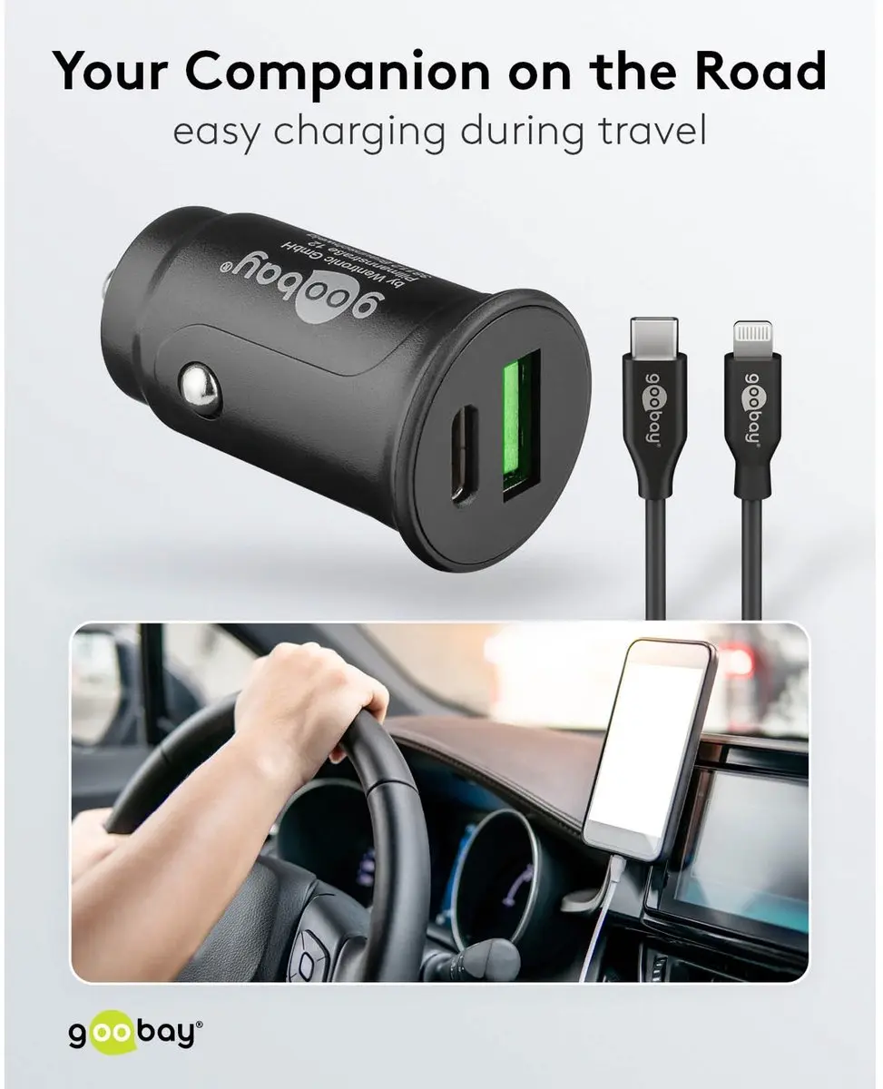 Goobay 72165 Autoladerset 27W - USB-C/USB-A - 1m Kabel - Zwart
