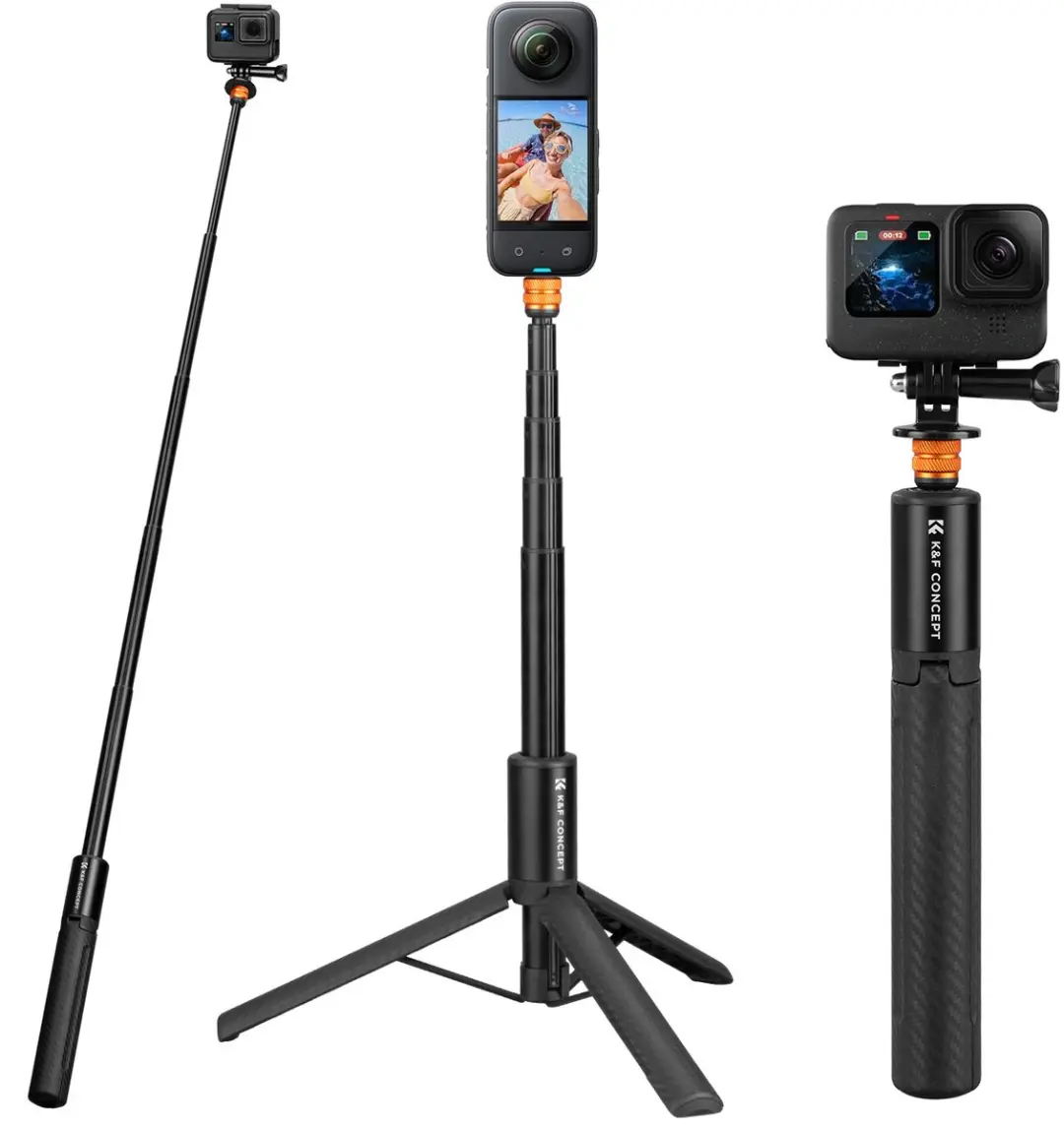 K&F Concept MS21 selfiestick met carbon verlengstuk 120cm voor Insta360, GoPro,