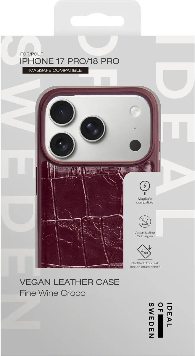 iDeal of Sweden Vegan Leather Backcover iPhone 18 Pro/17 Pro - Fine Wine Croco - afbeelding 2 van 2