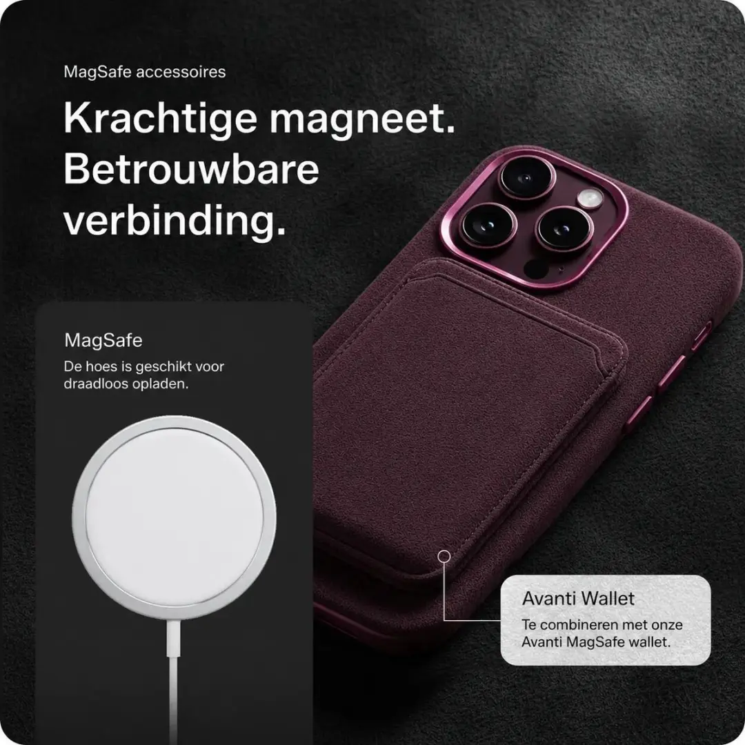 Rosso Avanti iPhone 18 Pro Max Hoesje - MagSafe/Qi2 - Alcantara - Burgundy - afbeelding 4 van 6