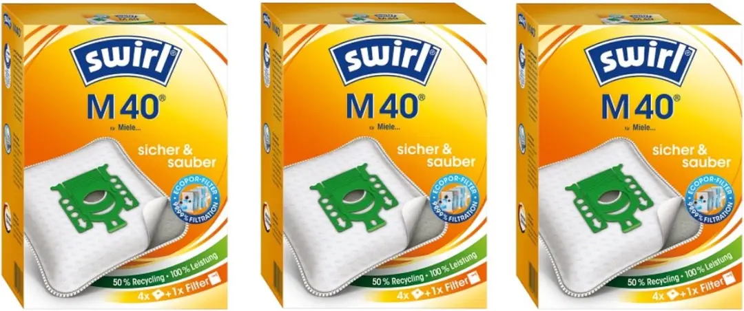 Swirl Stofzuigerzakken M40 MP Plus - 12 Stuks (3x4) - Miele - afbeelding 2 van 3