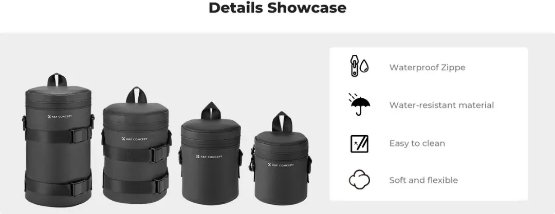 K&F Concept KF13.202 Camera Lens Pouch - Zwart - afbeelding 4 van 6