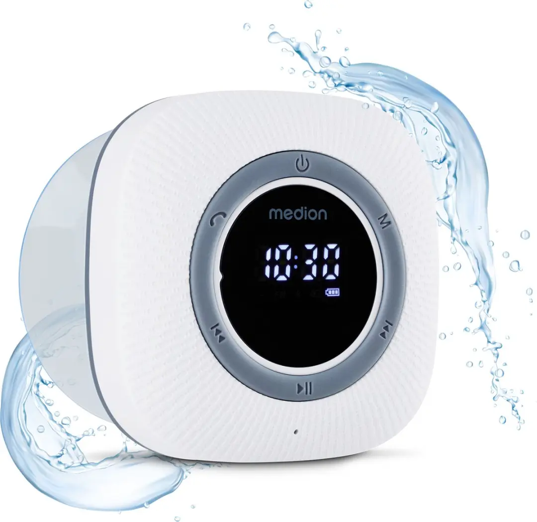 MEDION S66884 Douche radio met Bluetooth (badkamerradio, FM radio, zuignap, LED