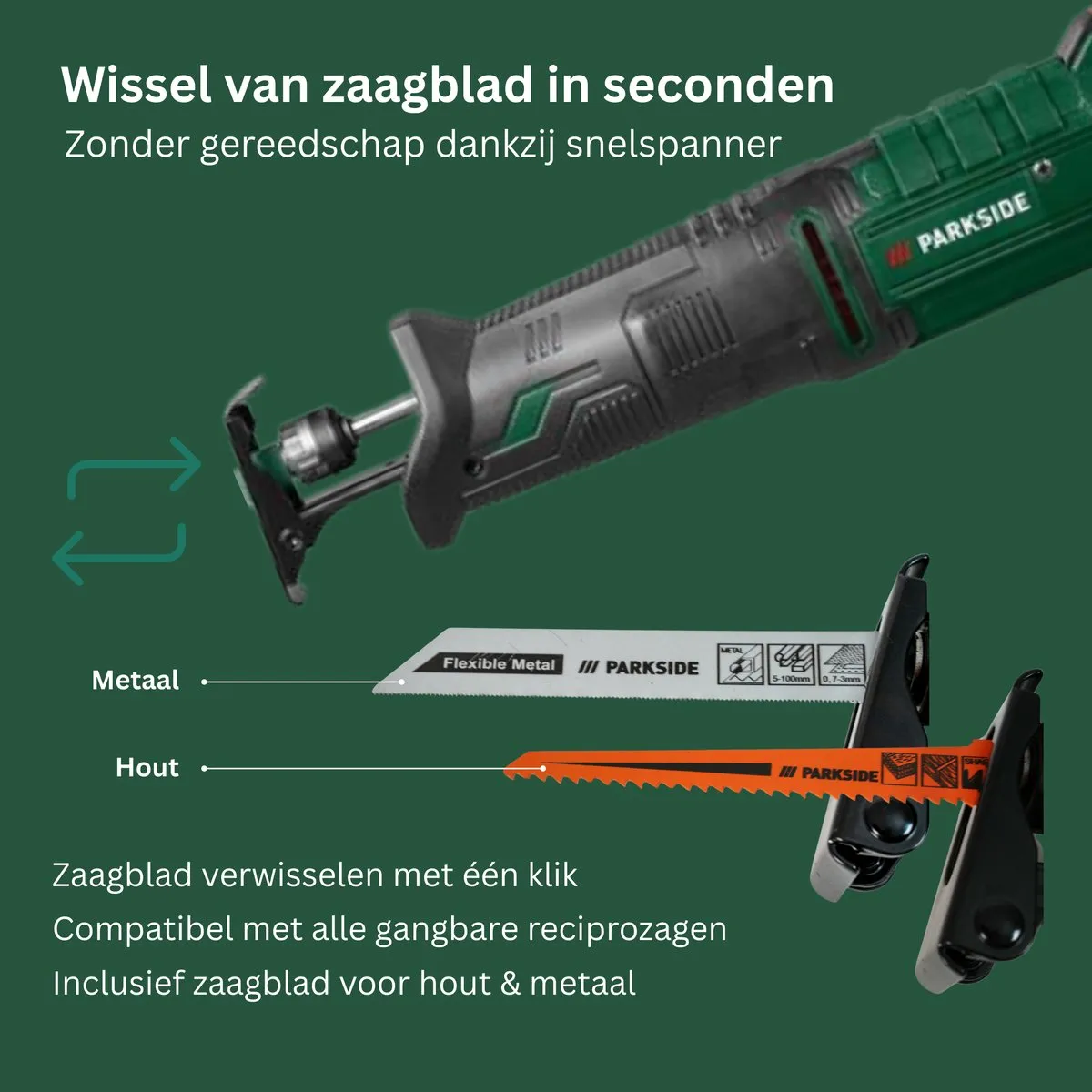 Parkside Reciprozaag 850W - Zaagmachine Hout & Metaal - 2800 tpm