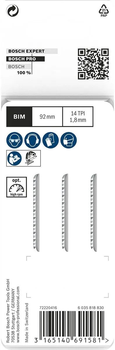 Bosch Professional T102BF Decoupeerzaagblad - 3 Stuks
