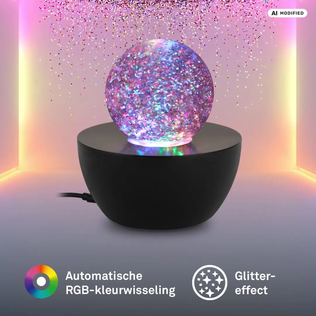 Briloner Glitter LED Tafellamp - RGB - Zwart Ø12cm - afbeelding 5 van 6