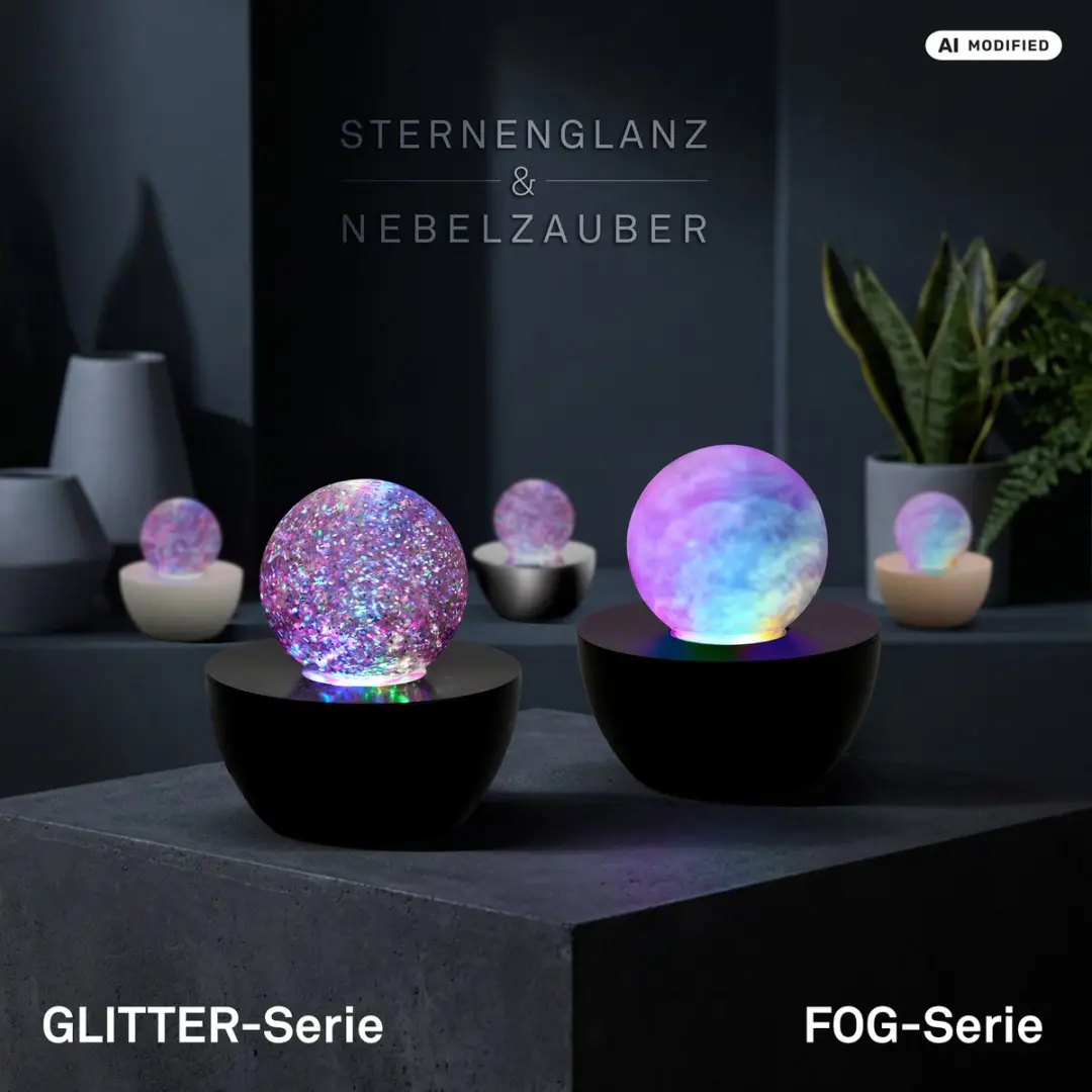 Briloner Glitter LED Tafellamp - RGB - Zwart Ø12cm - afbeelding 4 van 6