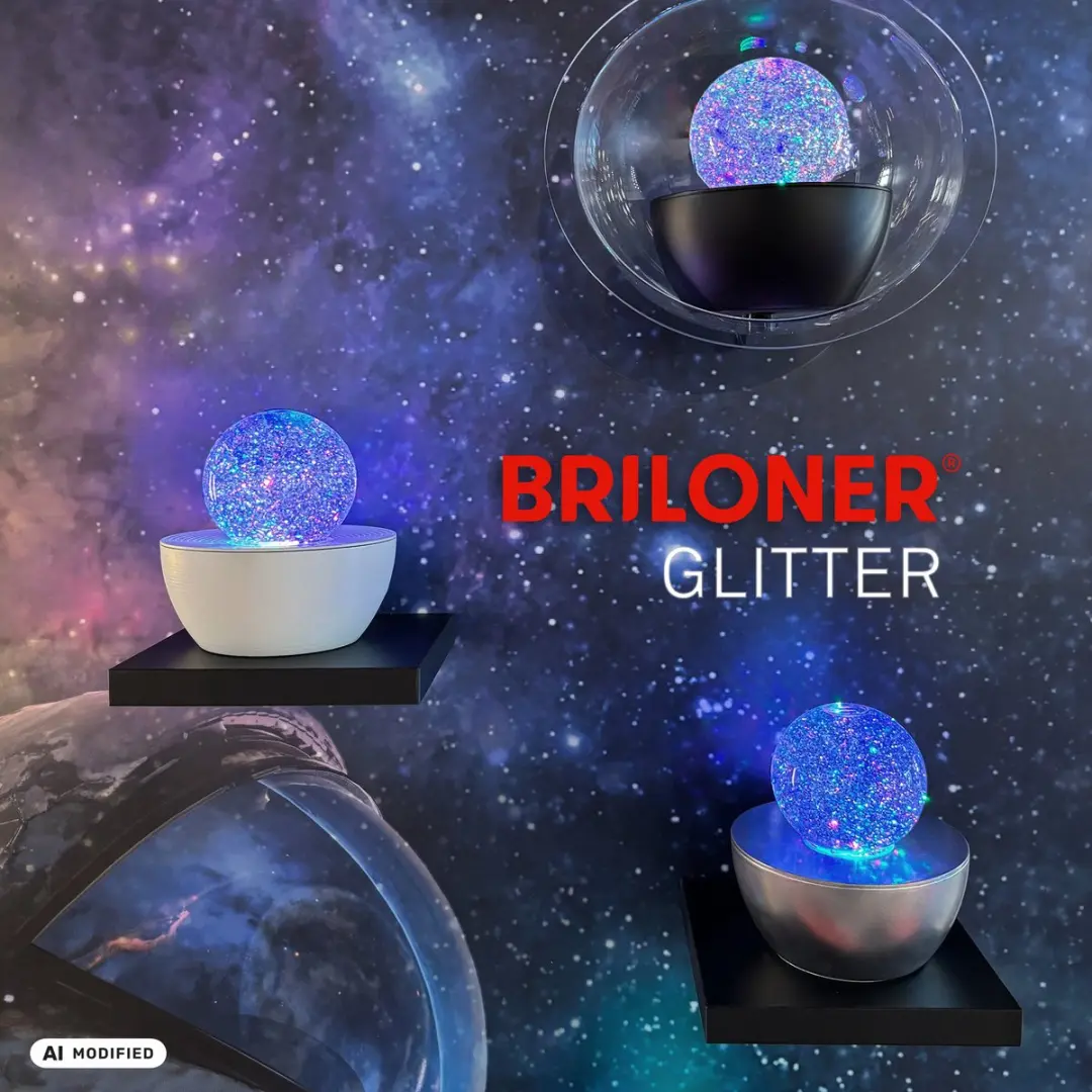 Briloner Glitter LED Tafellamp - RGB - Zwart Ø12cm - afbeelding 3 van 6
