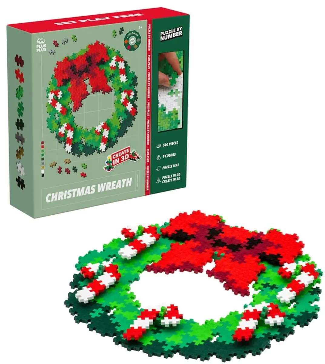 Plus-Plus Puzzle by Number Kerstkrans 3D - 500 Stuks