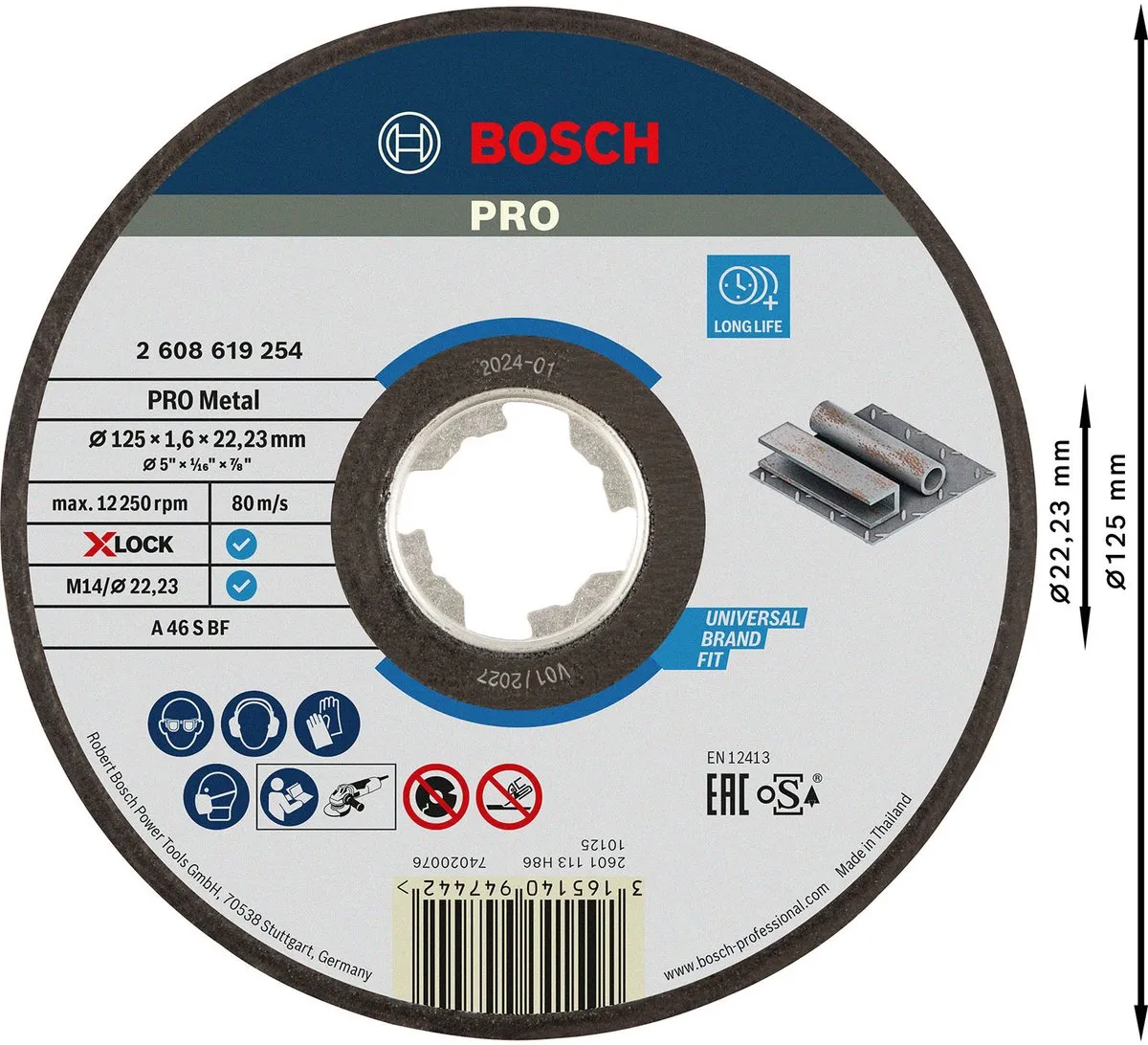 Bosch Professional Xlock Doorslijpschijf 125mm Metaal - 2608619254