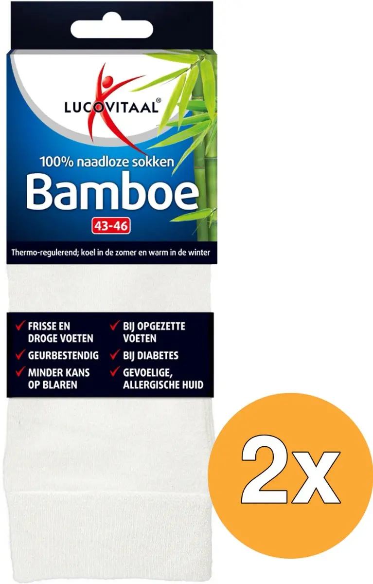 2x Lucovitaal Bamboe Lange Sokken Wit 43-46 (1 paar)