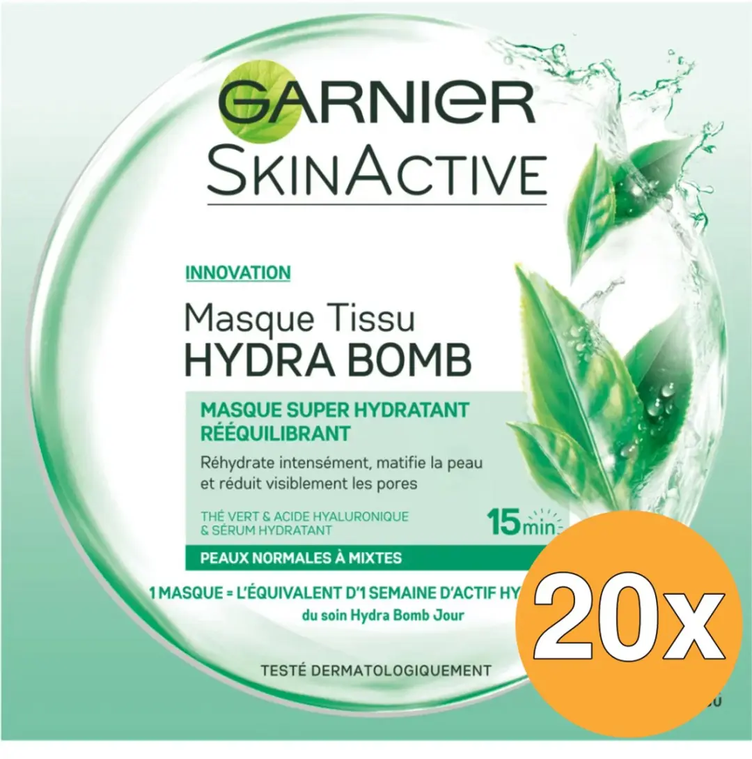 20x Garnier Skin Active Hydra Bomb Masker Tissues Gemengde Huid (1 stuk)