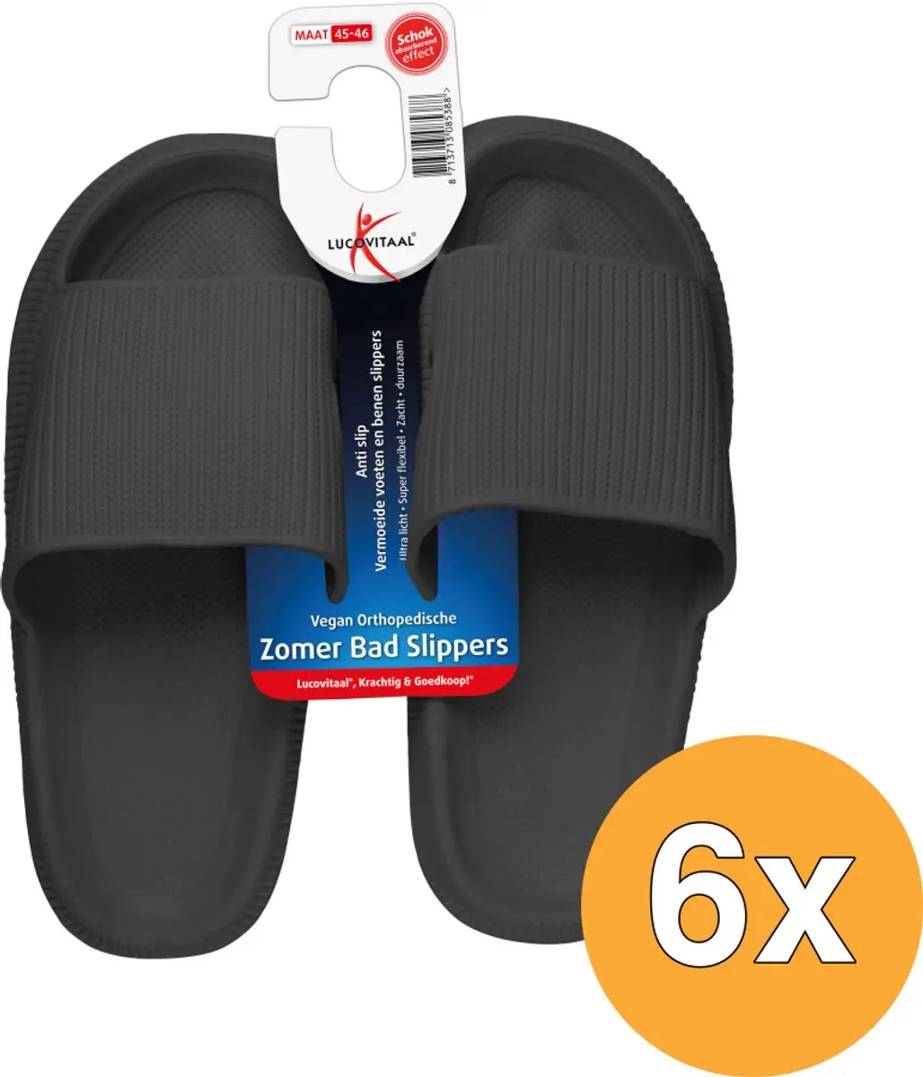 6x Lucovitaal Orth. Badslippers 45-46 Zwart (1 paar)