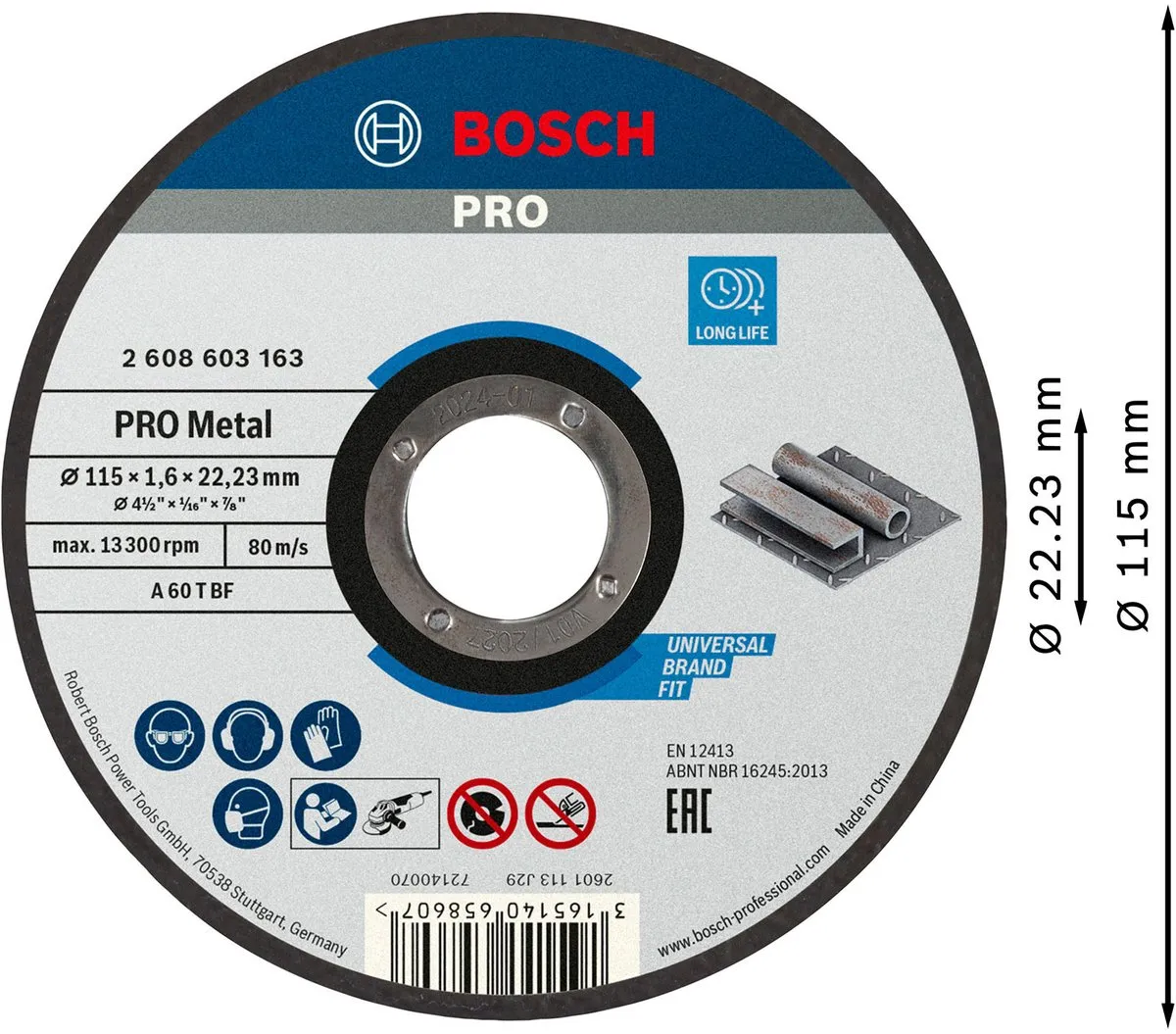 Bosch Professional Doorslijpschijf A 60 T BF 115mm - Metaal - 22,23mm