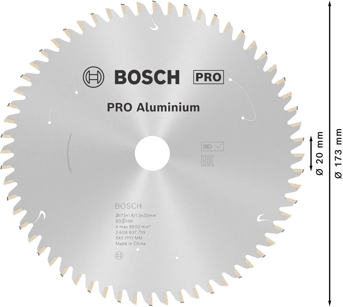 Bosch Professional Accuzaagblad 173mm 60 Tanden - 20mm As - afbeelding 4 van 6