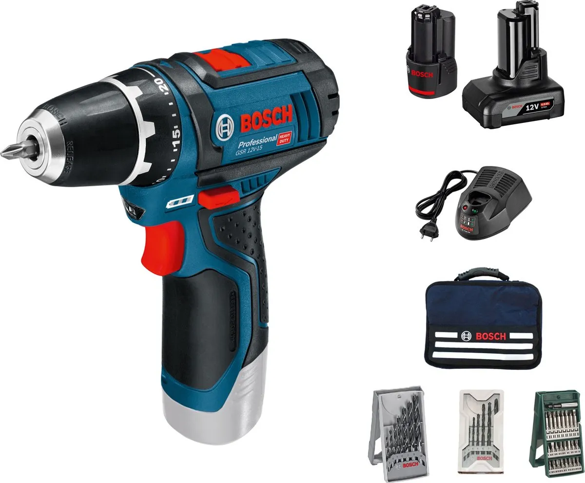 Bosch Professional GSR 12V-15 Accu Schroefboormachine - 2x Accu 2,0Ah/4,0Ah