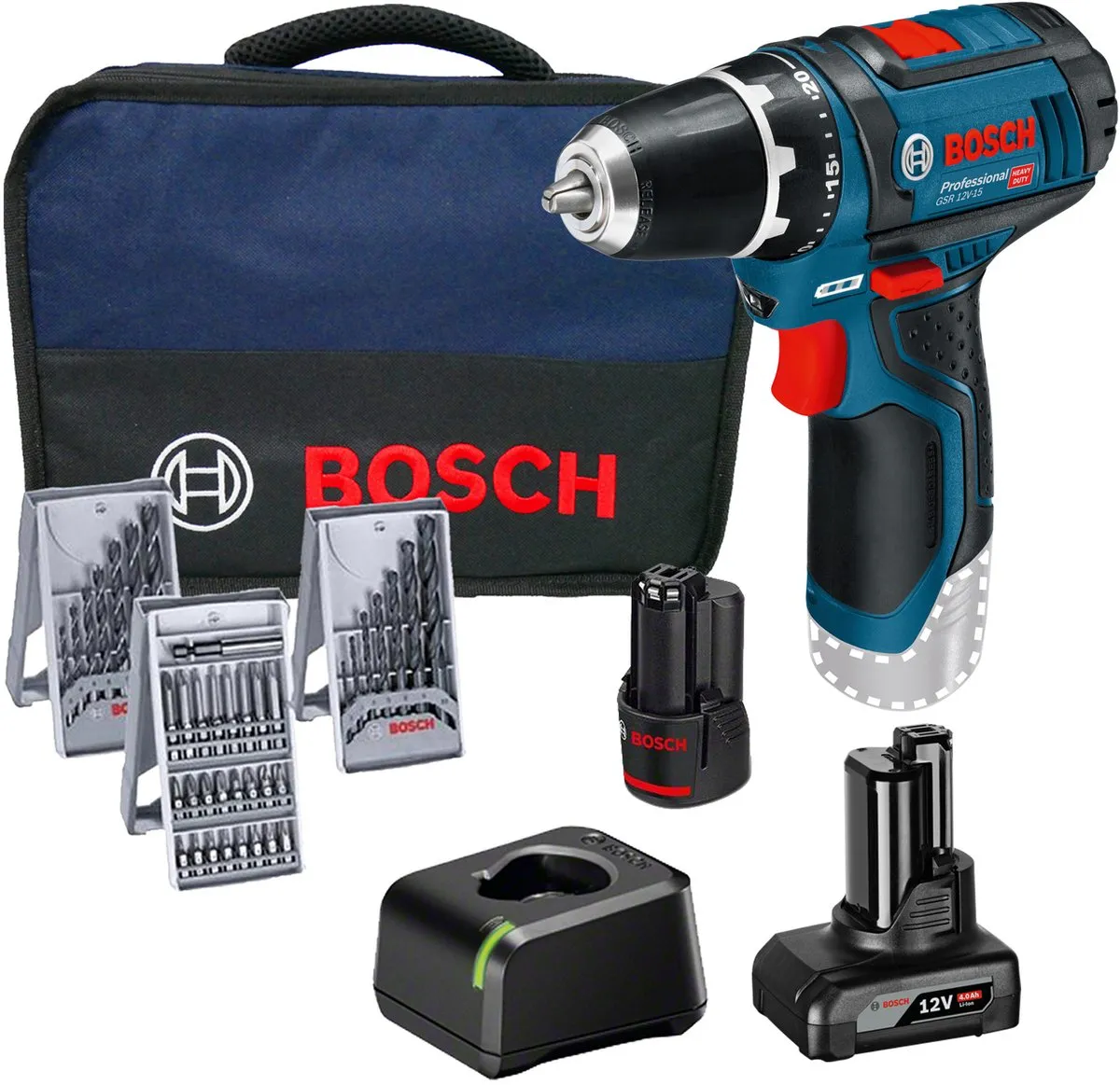 Bosch Professional GSR 12V-15 Accu Schroefboormachine - 2x Accu 2,0Ah/4,0Ah