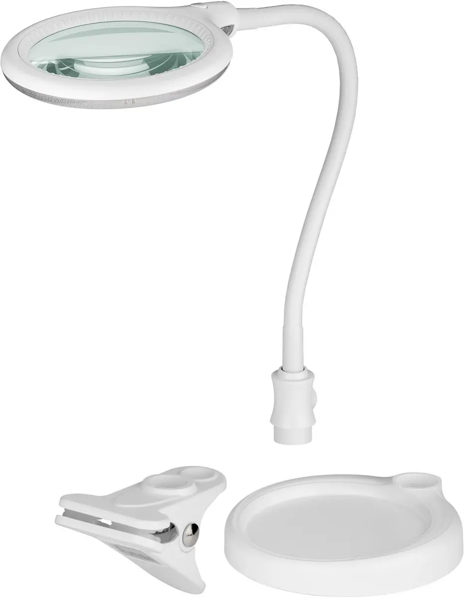 Goobay Led-loeplamp staand of met klem, 6 W, wit, 480 lm, 100 mm glazen lens, 1,