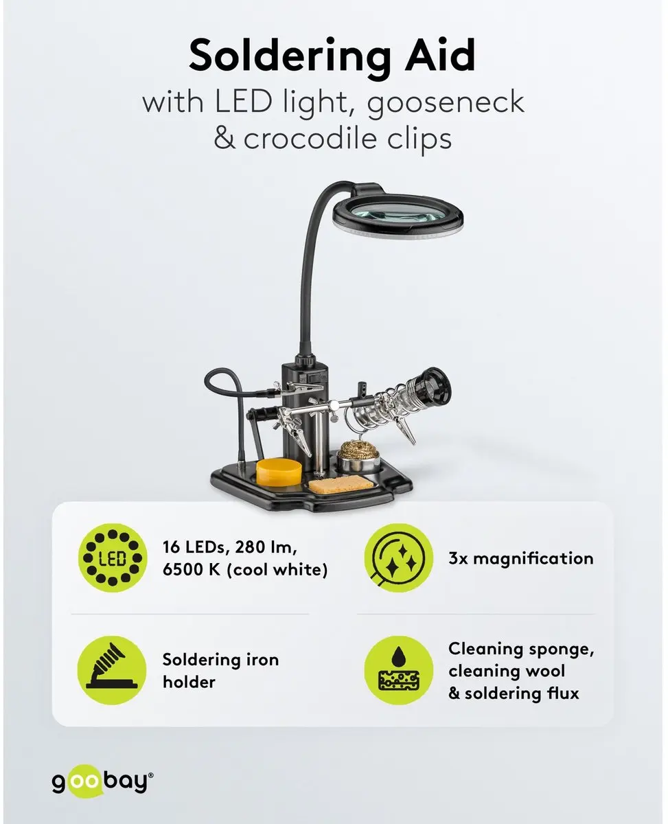 Goobay Soldeerhulp met loepverlichting - Zwart