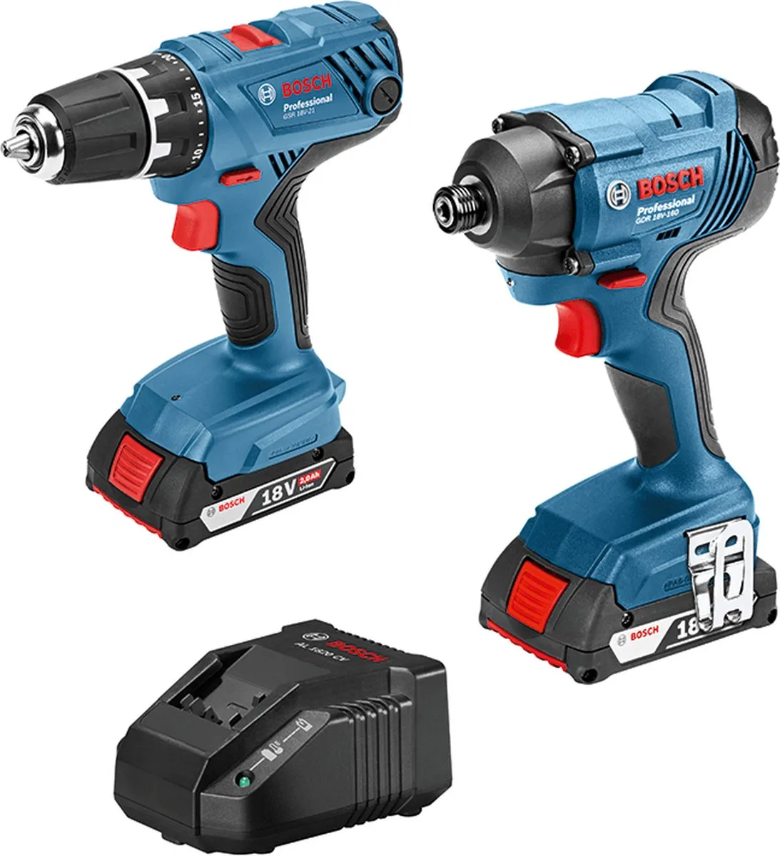 Bosch Professional GSR 18V-21 GDR 18V-160 Combiset - 2x 2.0Ah Accu