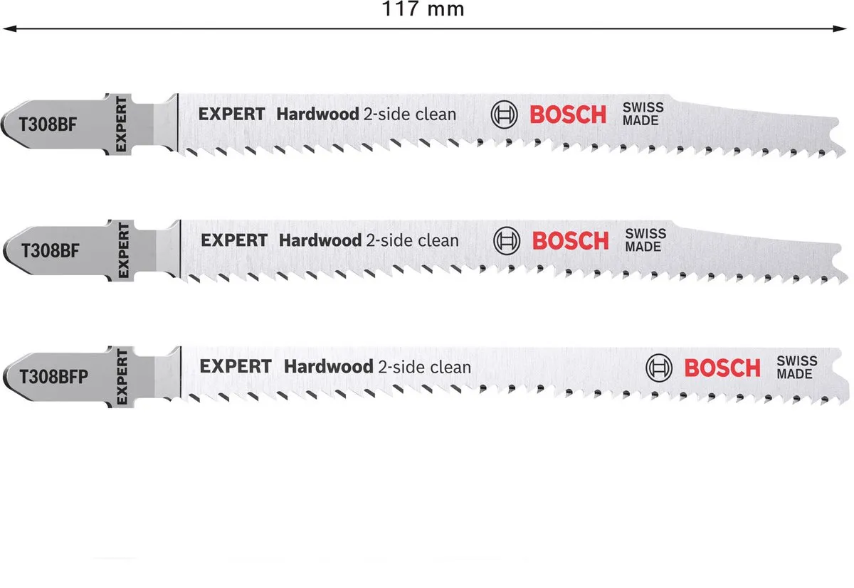 Bosch Professional EXPERT Hardwood 2-Side Clean T308BF/BFP Decoupeerzaagbladen - 3 Stuks
