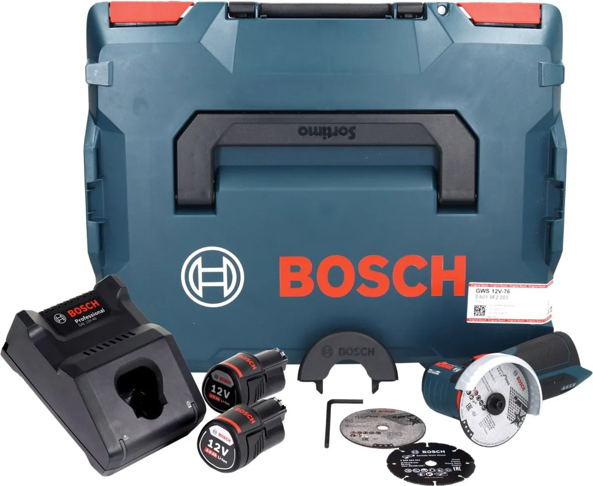 Bosch Professional GWS 12V-76 Accu Haakse Slijper 76mm - 2x 3.0Ah Accu