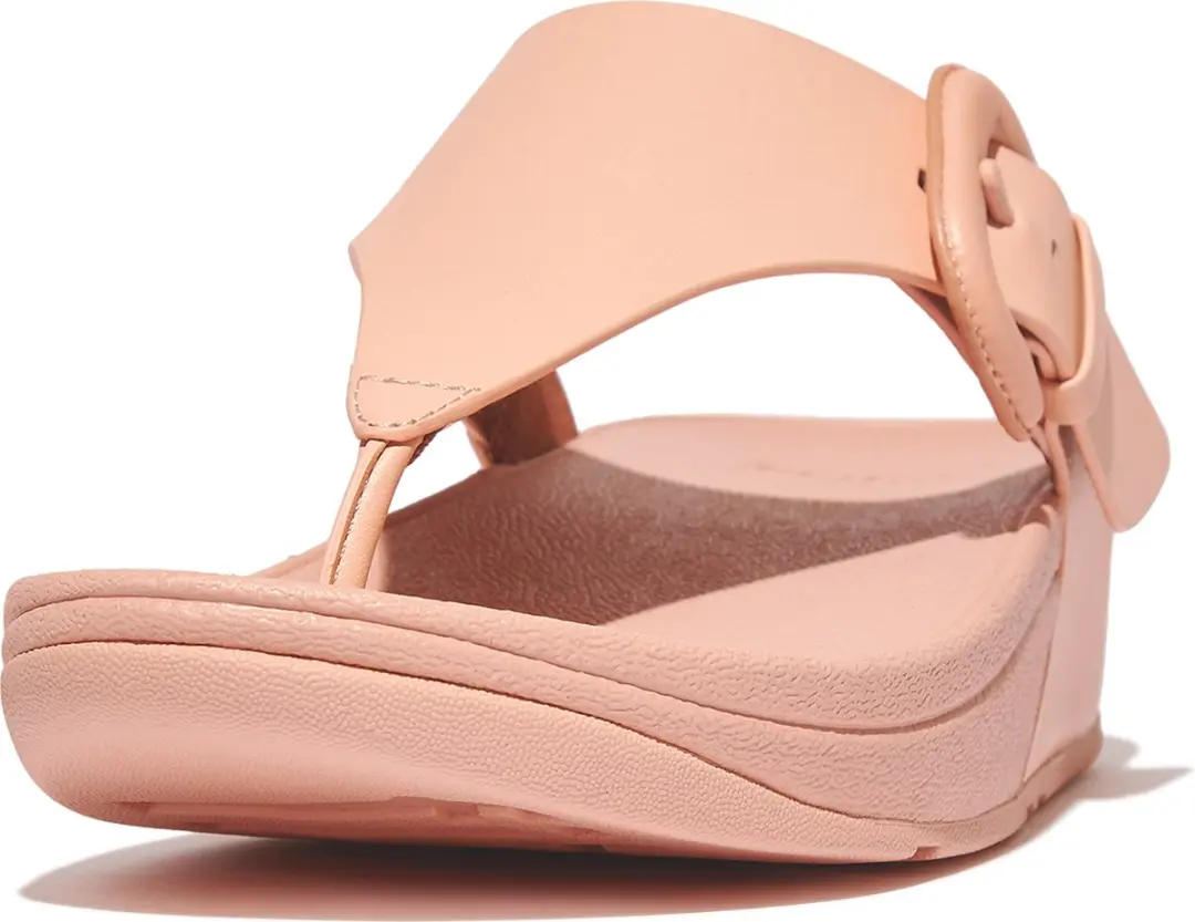 FitFlop Lulu Covered-Buckle Raw-Edge Leather Toe-Thongs ROZE