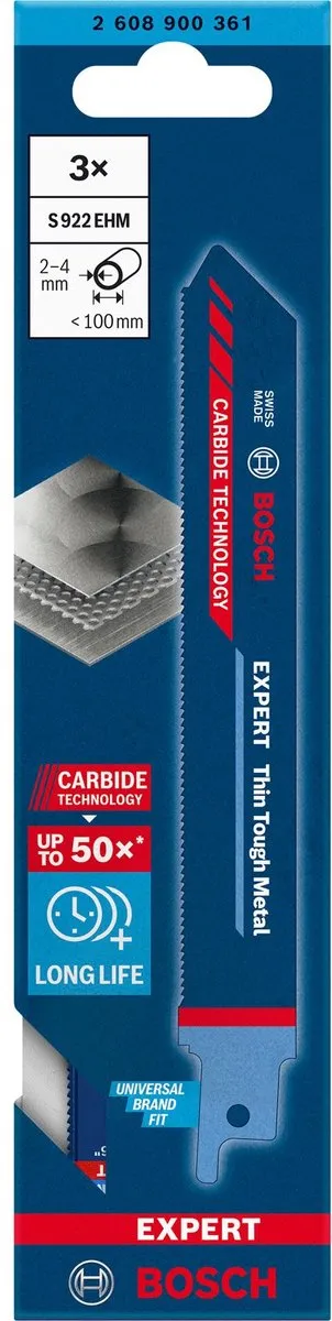 Bosch Professional Expert Thin Tough Metal S 922 EHM Reciprozaagblad - 3 Stuks