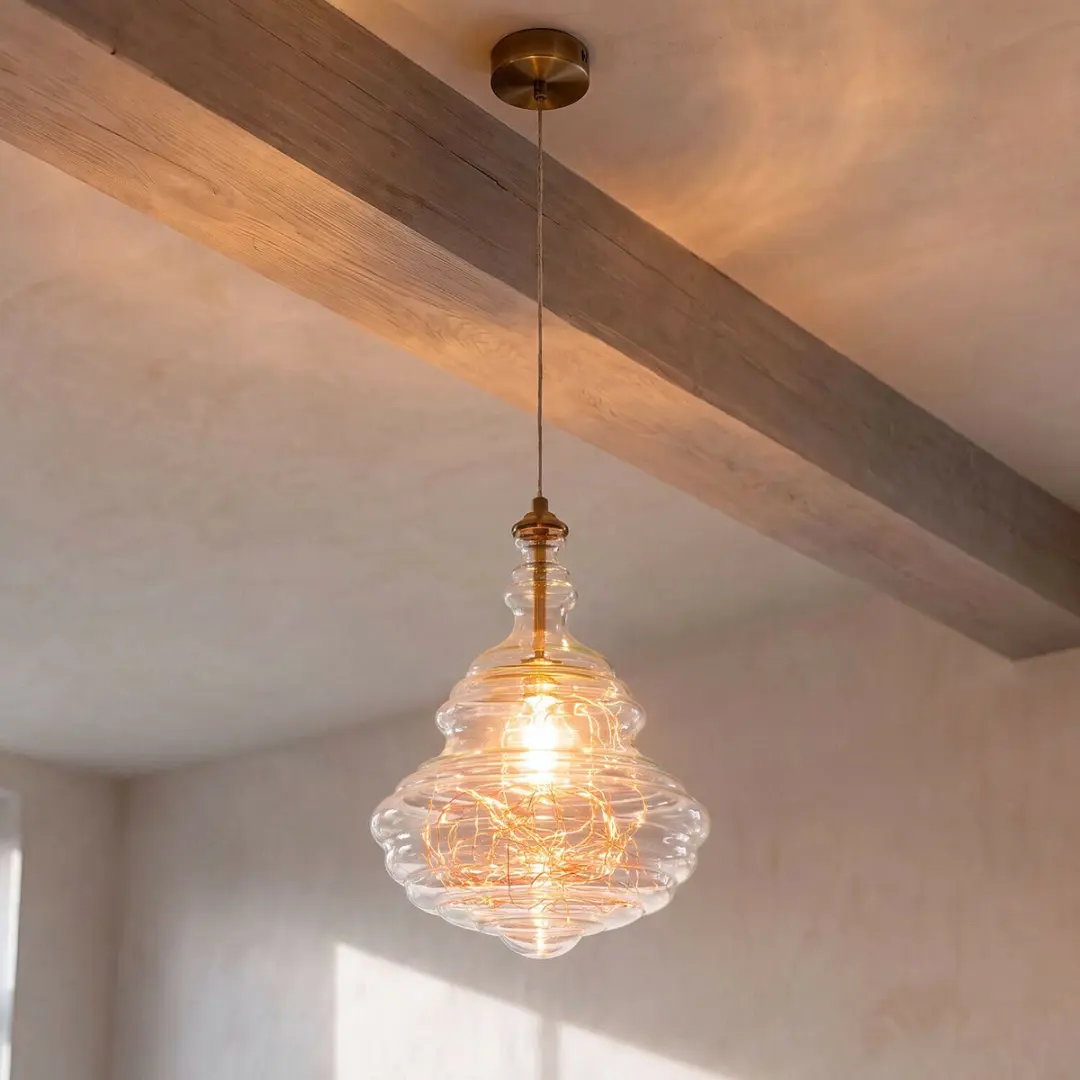 Loberon Rivélisse Hanglamp - Ø27.5cm - Antiek goud/helder - afbeelding 5 van 6
