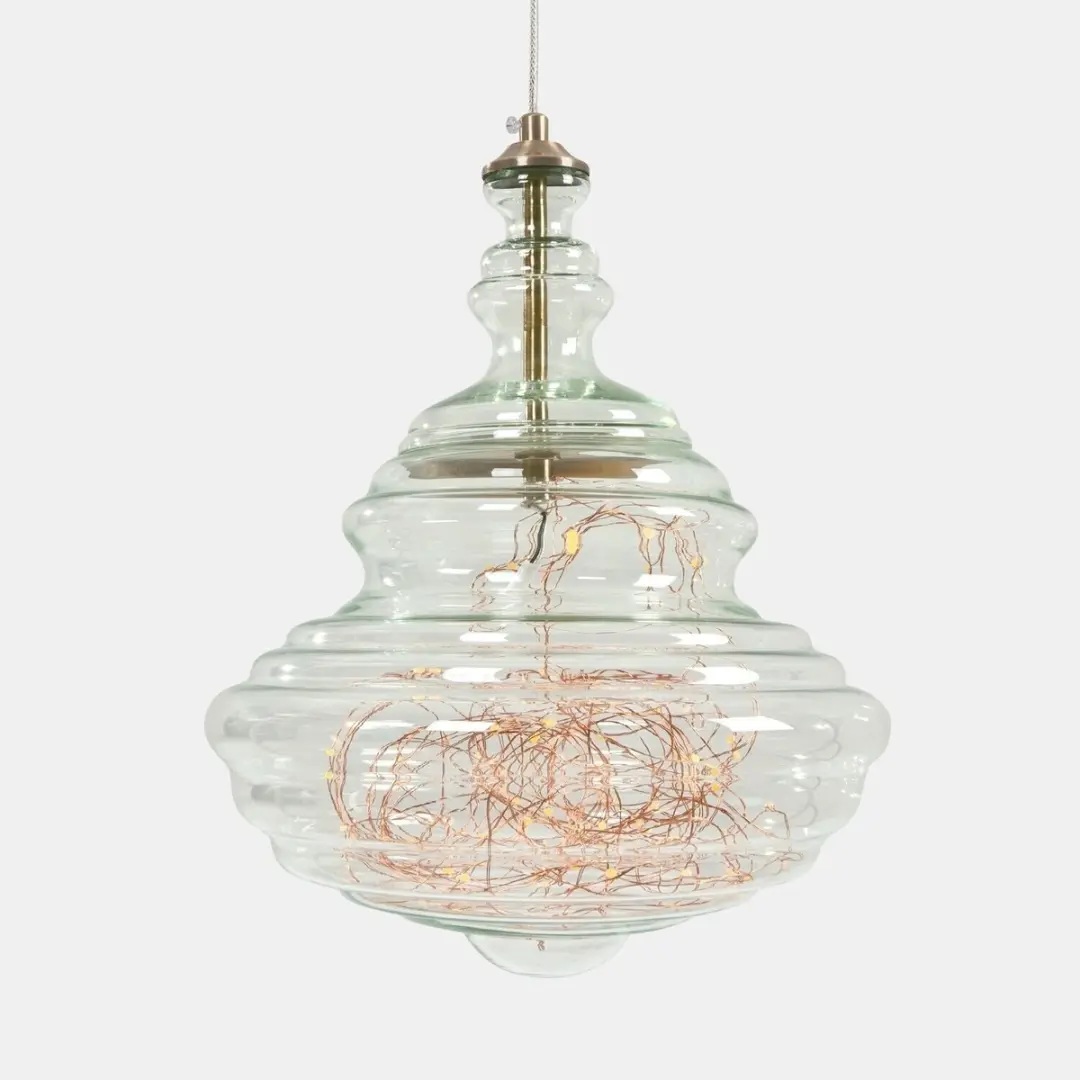 Loberon Rivélisse Hanglamp - Ø27.5cm - Antiek goud/helder - afbeelding 2 van 6