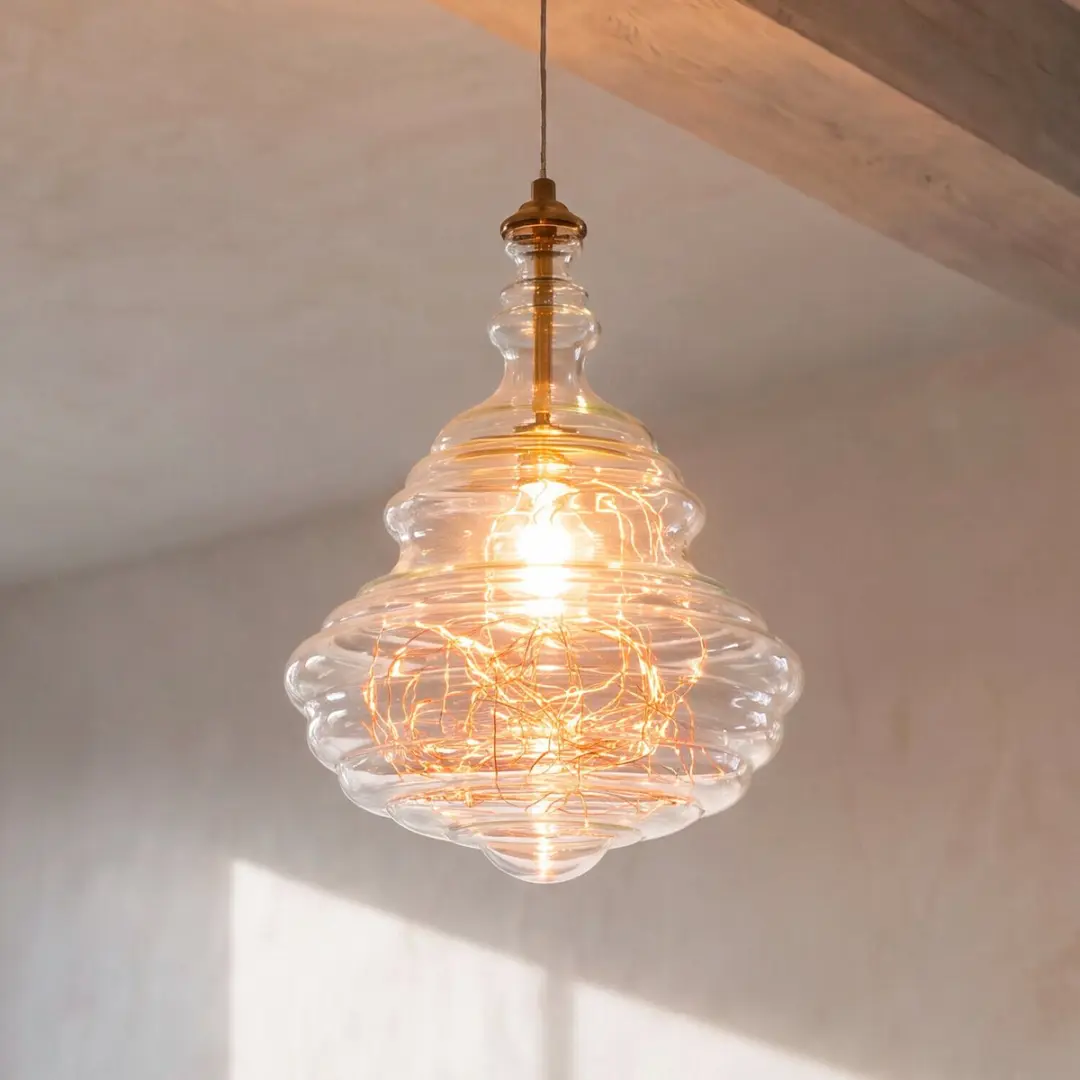 Loberon Rivélisse Hanglamp - Ø27.5cm - Antiek goud/helder - afbeelding 4 van 6
