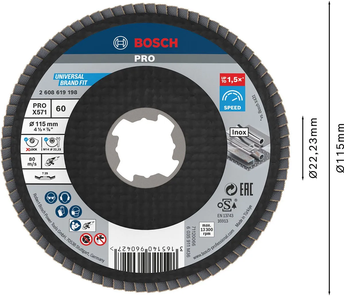 Bosch Professional Lamellenschuurschijf Ø115mm Korrel 60 - 1 Stuk