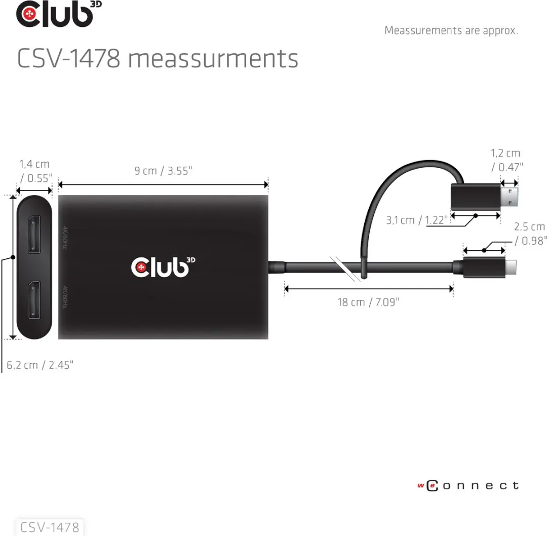 CLUB3D CSV-1478 Video Splitter USB-C 2x DisplayPort - Zwart - afbeelding 4 van 6