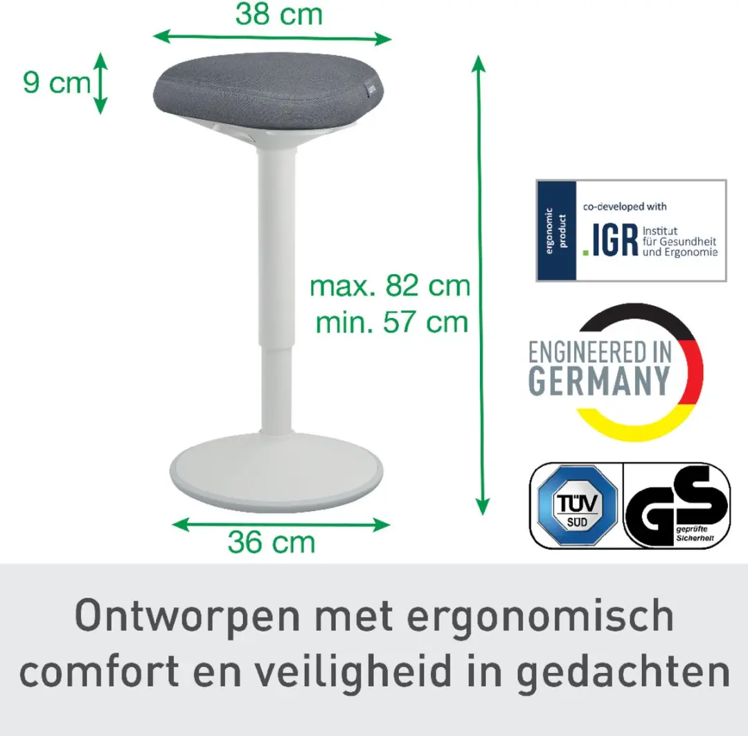 Leitz Ergo Active Zit Sta Kruk - Grijs - afbeelding 6 van 6