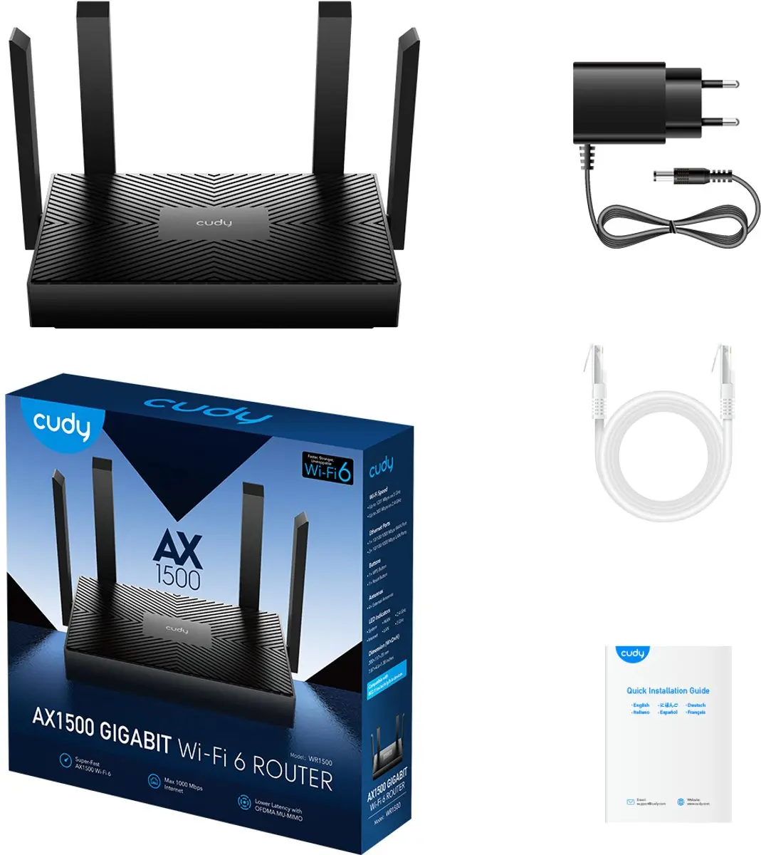 Cudy WR1500 Dual-Band WLAN-Router - 4x Gigabit Ethernet - Zwart