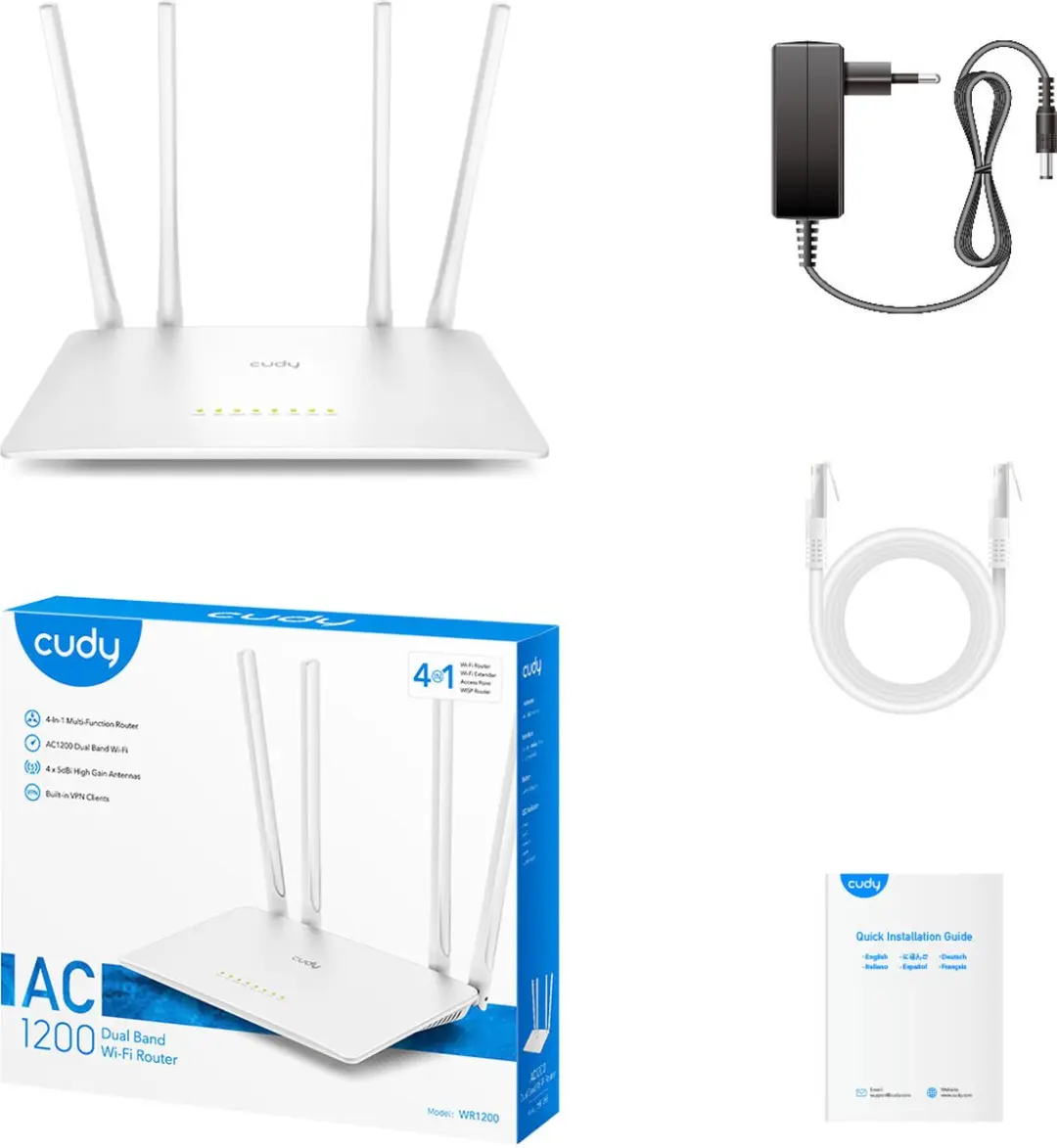 Cudy WR1200 Dual-Band Router - 4 Antennes - 4x LAN - 1x WAN