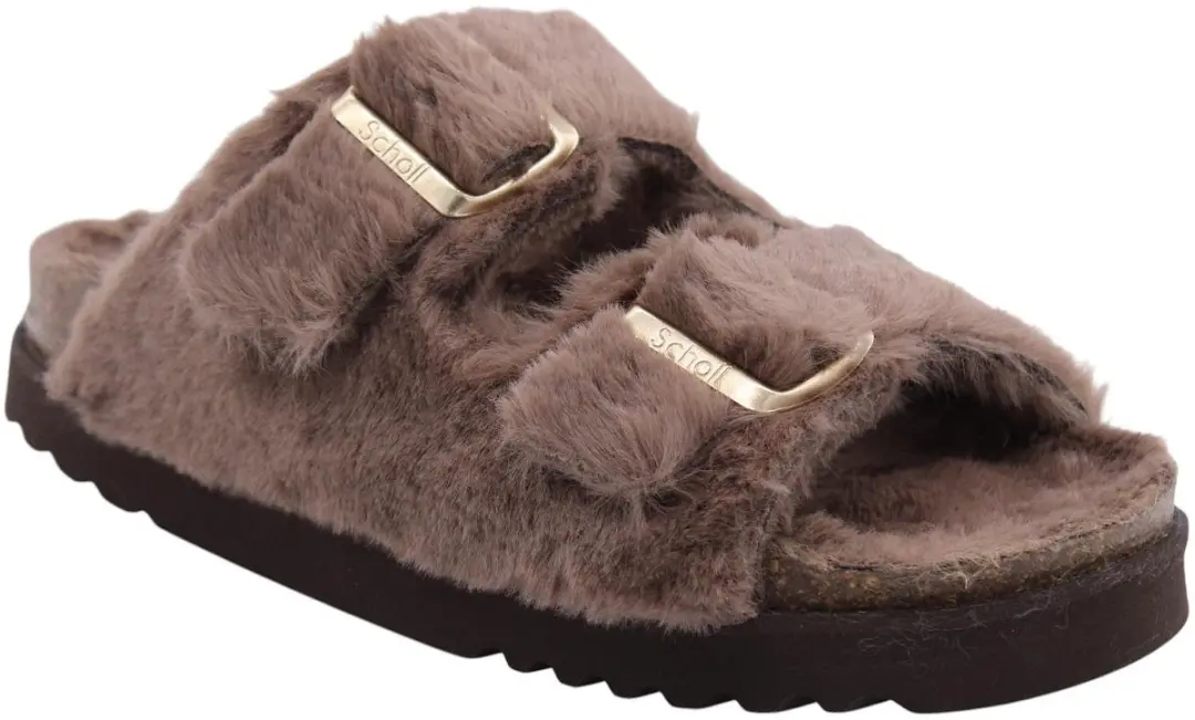 Klomp Scholl Women Belle Synthetic Fur Brown-Schoenmaat 36
