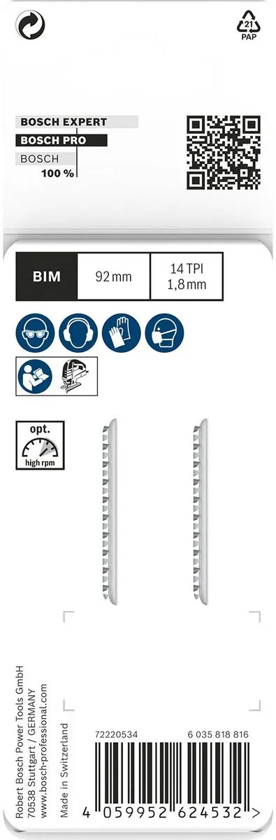Bosch Professional PMMA Decoupeerzaagblad T102BF 92mm - Kunststof
