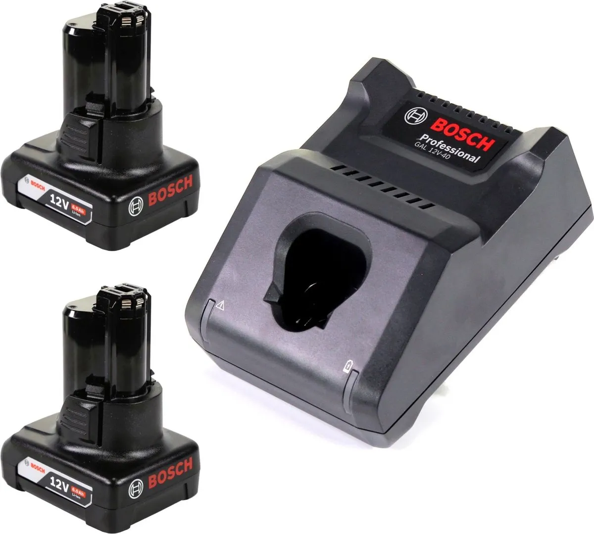 Bosch GAL 12V-40 + 2x GBA 12V 6.0Ah Snellader met accu's