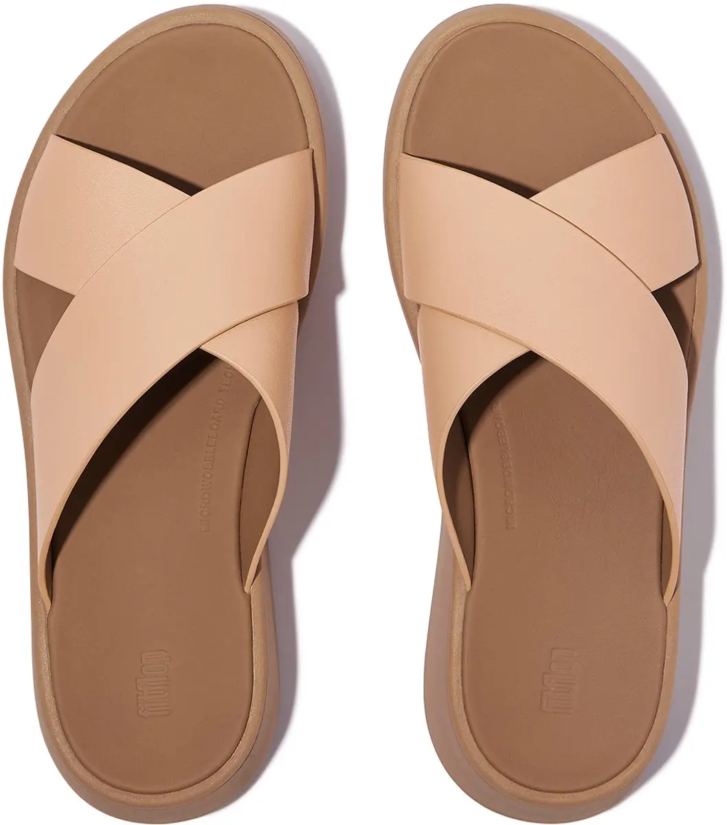 FitFlop FitFlop F-Mode Leather Flatform Cross Slides BEIGE