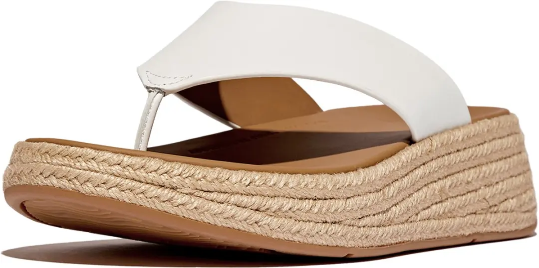 FitFlop FitFlop F-Mode Espadrille Leather Flatform T/Post Sandals WIT