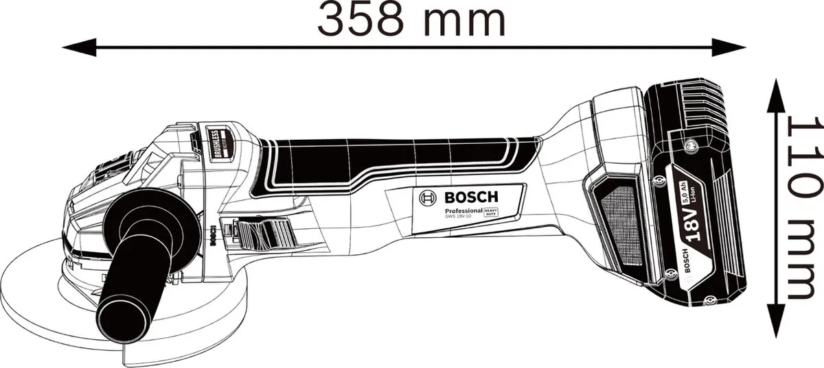 Bosch Professional GWS 18V-10 Accu Haakse Slijper 125mm