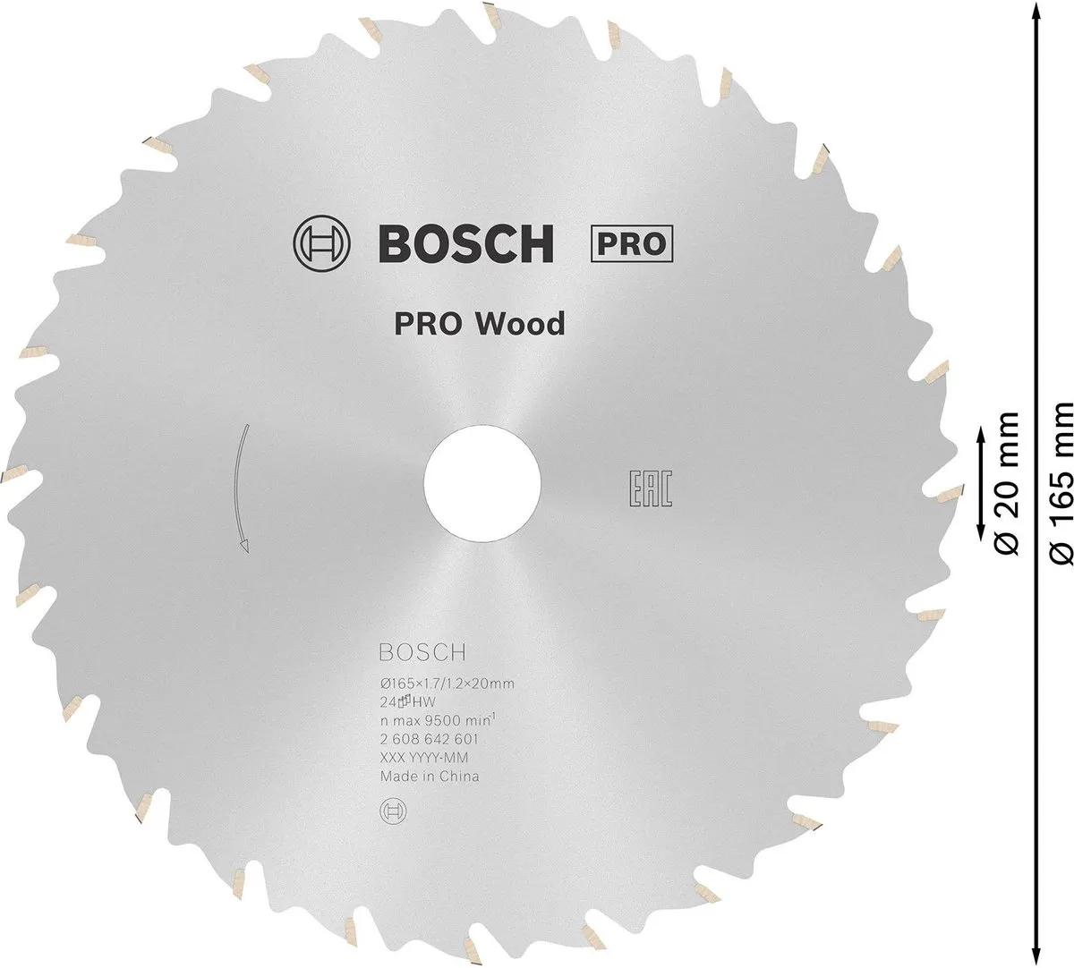 Bosch Professional Cirkelzaagblad Speed 165mm Hout - 24T - afbeelding 3 van 6