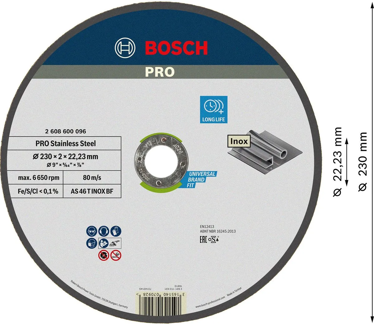 Bosch Professional DSS RECHT RVS 230X2 - Metaal - Ø230mm