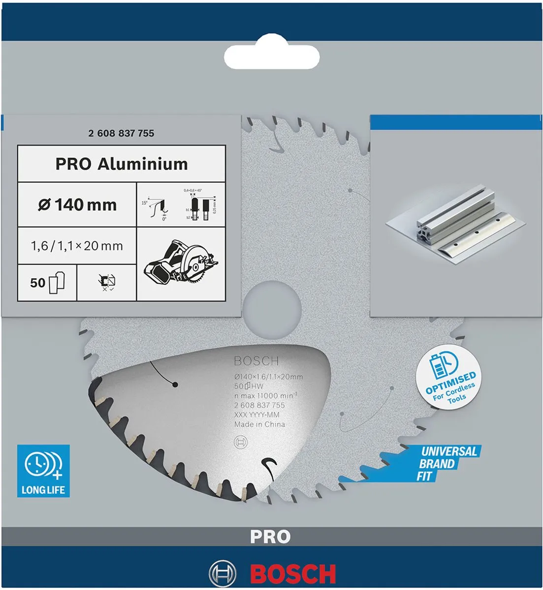 Bosch Professional Cirkelzaagblad 2608837755 - 140x20mm 50 Tanden - Metaal