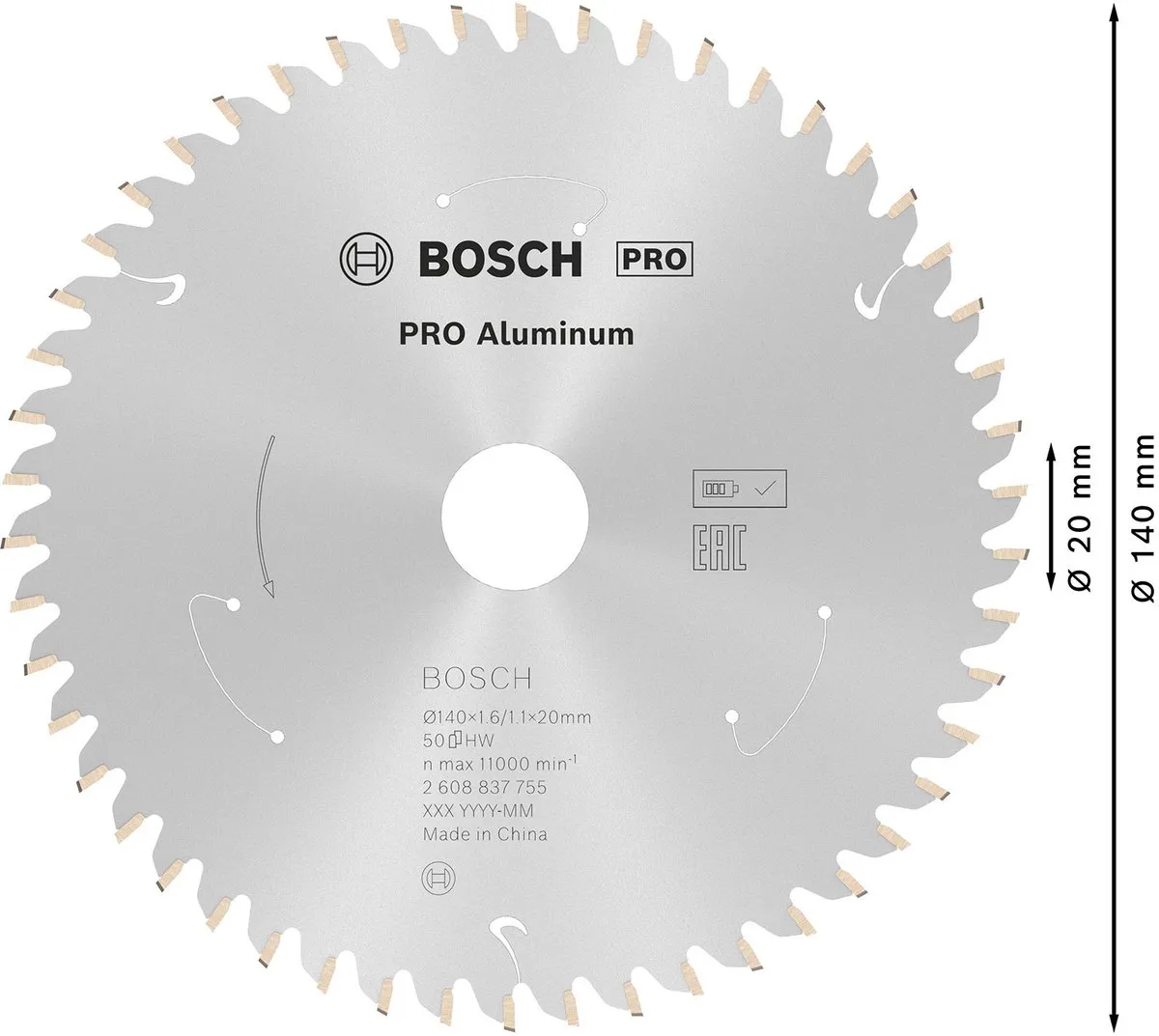 Bosch Professional Cirkelzaagblad 2608837755 - 140x20mm 50 Tanden - Metaal