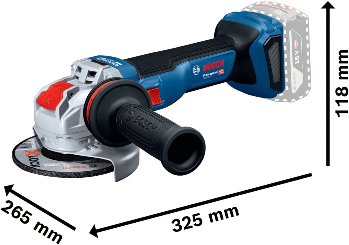 Bosch Professional GWX 18V-11 S Haakse Slijper 125mm X-Lock - 1100W